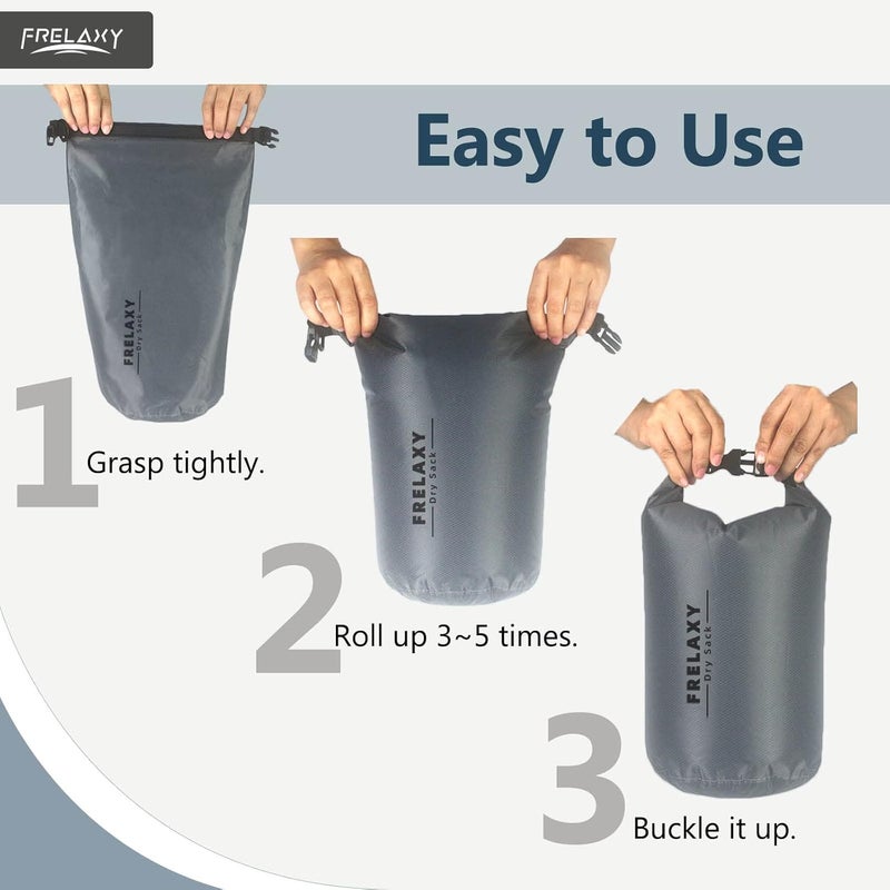 Frelaxy Waterproof Dry Bag 2 Pack/3 Pack, Lightweight Portable Dry Bags, 5L & 15L & 25L Durable Dry Sack Set Keep Gear Dry for Hiking, Camping, Boating, Backpacking, Kayaking (2 Pack - Gray) - Image 5
